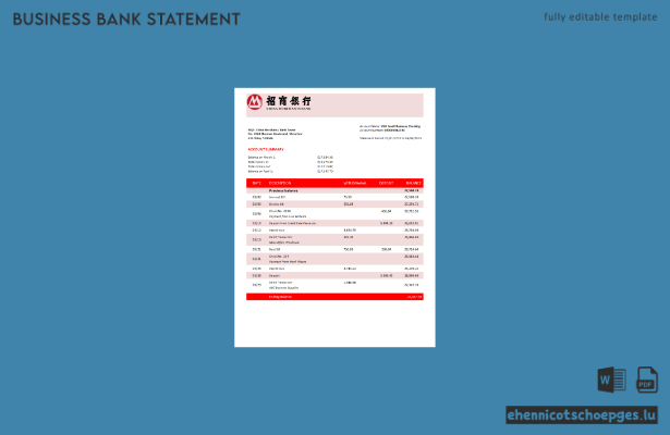 Beispiel eines Kontoauszugs der China Merchants Bank (Word- und PDF-Datei)